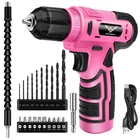 8V Pink Cordless Power Drill Set 3/8 Keyless Chuck TypeC Charger Cable