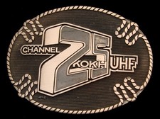 LF22147 NOS VINTAGE 1980s KOKH - CHANNEL 25 OKLA CITY SOLID BRASS BUCKLE