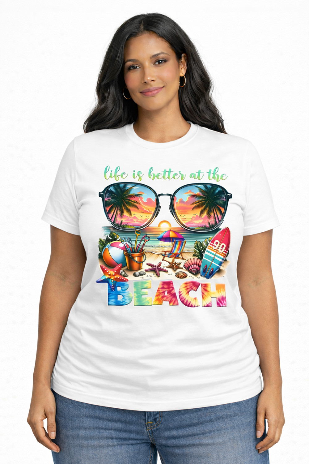 Women's Beach Life Is Better T-Shirt Tropical Palm Tree Sunglasses Graphic Tee
