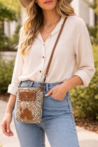 MYRA Bag Cowhide Hairon Shoulder Bag Western Boho Aztec