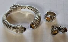 Vintage Lagos Caviar Sterling & 18k Gold Set Cuff Ring & Earring Jackets Citrine