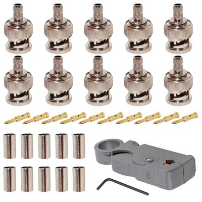 Eagles 10Pcs BNC Crimp Male Connector for RG58 RG400 LMR195, Coaxial Cable St...