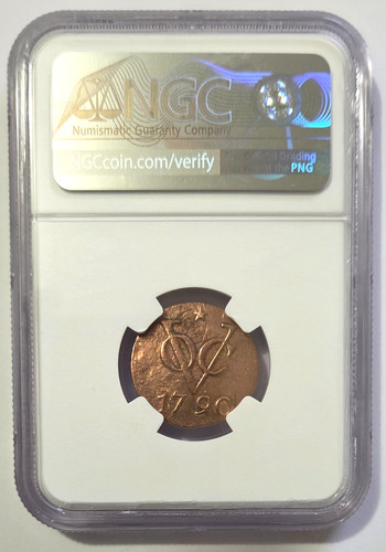 1790 VOC N.E. Indies Duit Genuine Coin, NGC Graded.