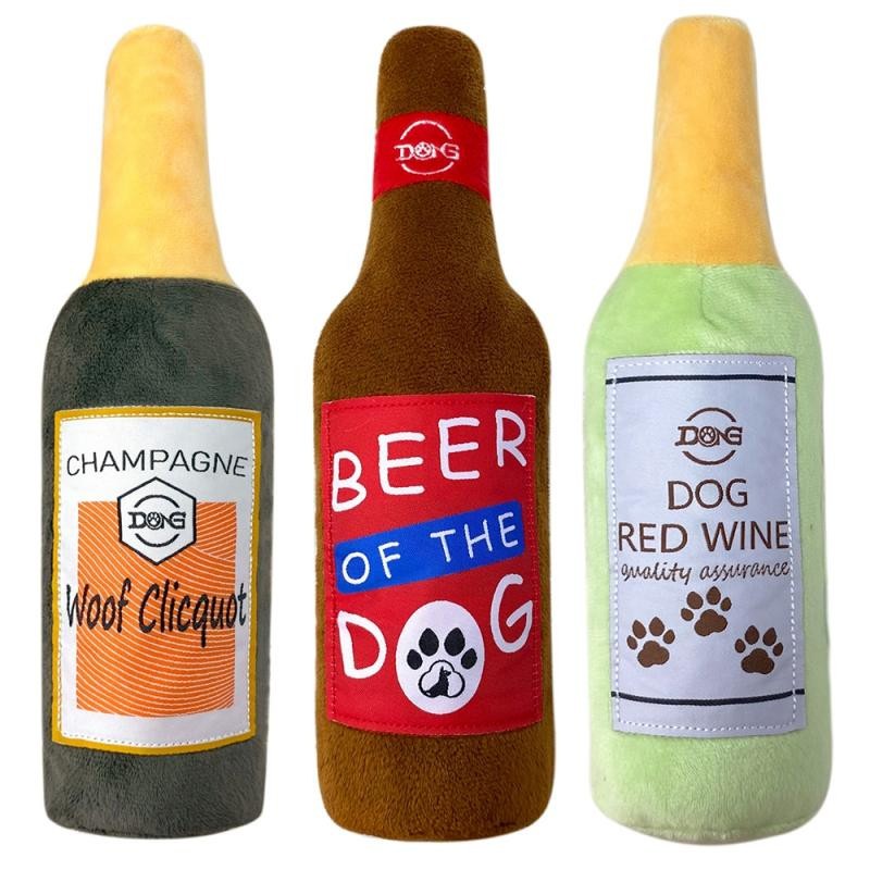 Squeaky Plush Dog Toy Wine Bottle Chew Toy For Puppies Inter