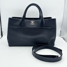 Chanel Cerf Women Classic Tote Shoulder Bag Dark Navy Leather Silver Hardware