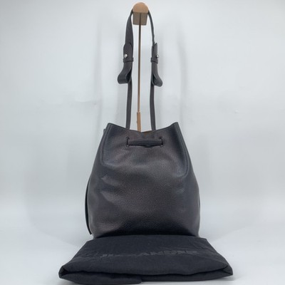 JIL SANDER CLIM DRAWSTRING Schultertasche Schwarz Wildleder Leder Unisex...