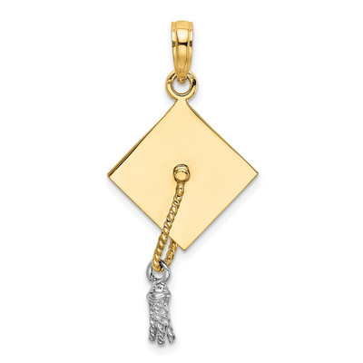 14k Gelbgold 3-D Graduierung Kappe weiß Rhodium beweglich Quaste Charm Anhänger