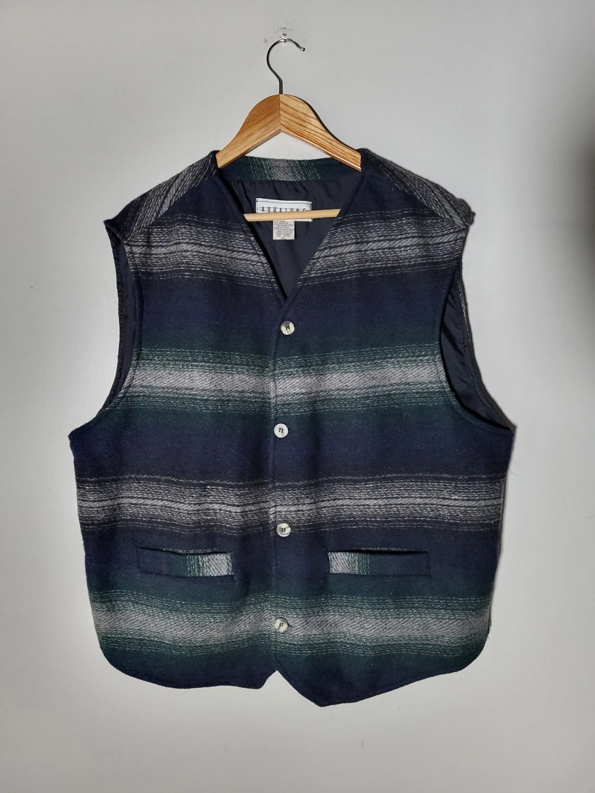 Vintage Serape Striped Southwestern Aztec Tweed WOOL blend Waistcoat Vest XL 50