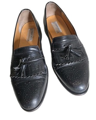 Perry Ellis Wingtip tassel kiltie Black Loafers Mens 10 D Made in Italy 1369