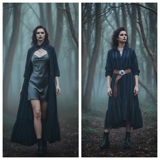 Vintage Maxi Duster Coat Women Navy Striped Shirt Dress sz 20 Goth Witchy 90's