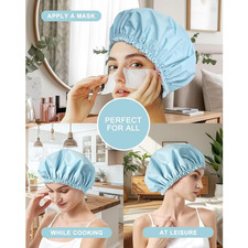 Shower Cap for Women, Double Layer Waterproof Bath Cap, Reusable Hair Protect...