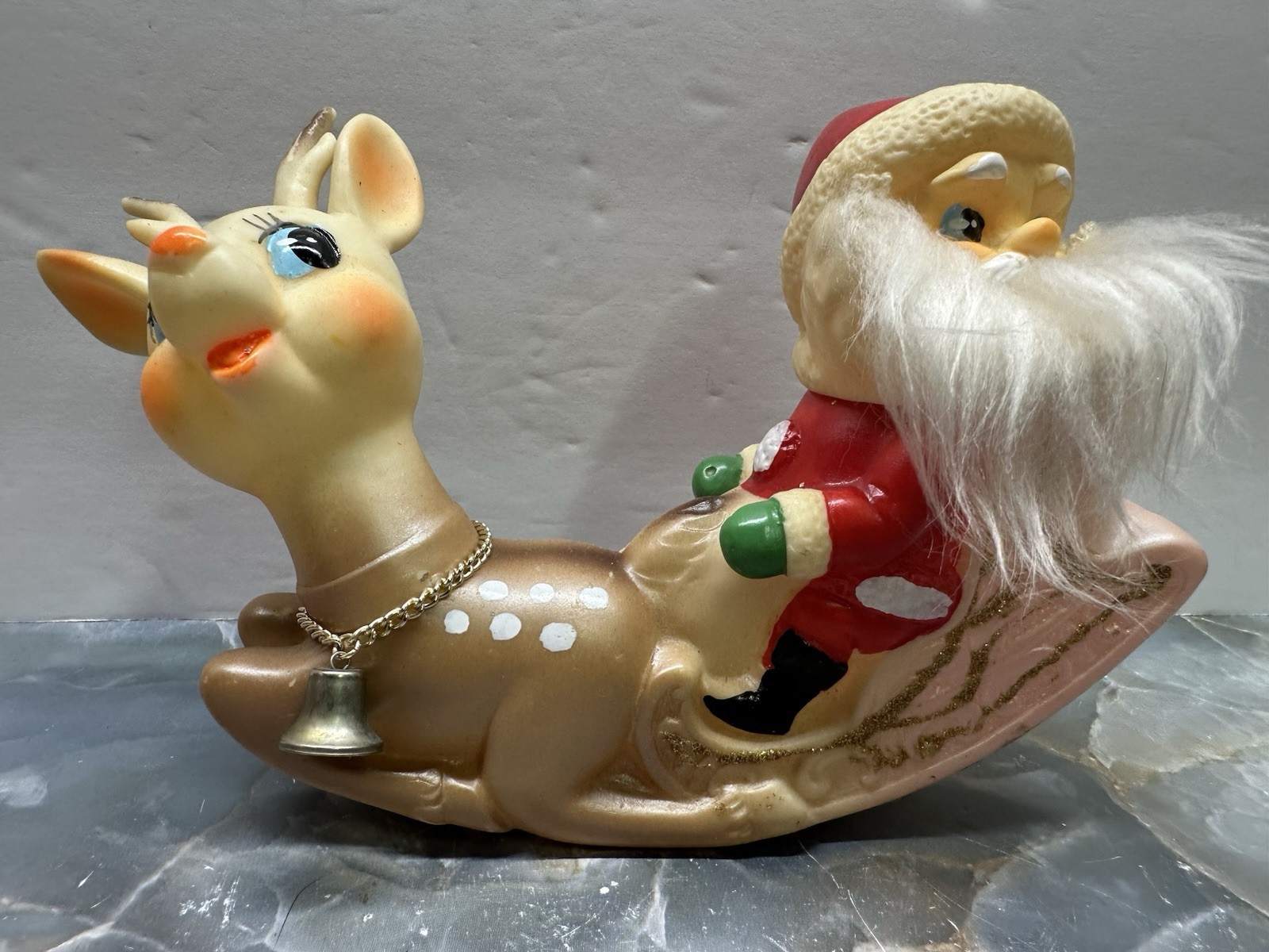 DE COLECCIÓN NINOHIRA JAPÓN SANTA CLAUS Y RUDOLFO EN TRINEO DECORACIÓN DE NAVIDAD