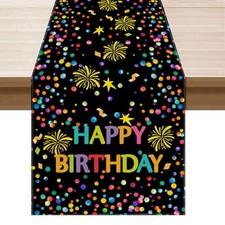 Colorful Happy Birthday Confetti Firework Table Runner Table Runner 13x72 Inch