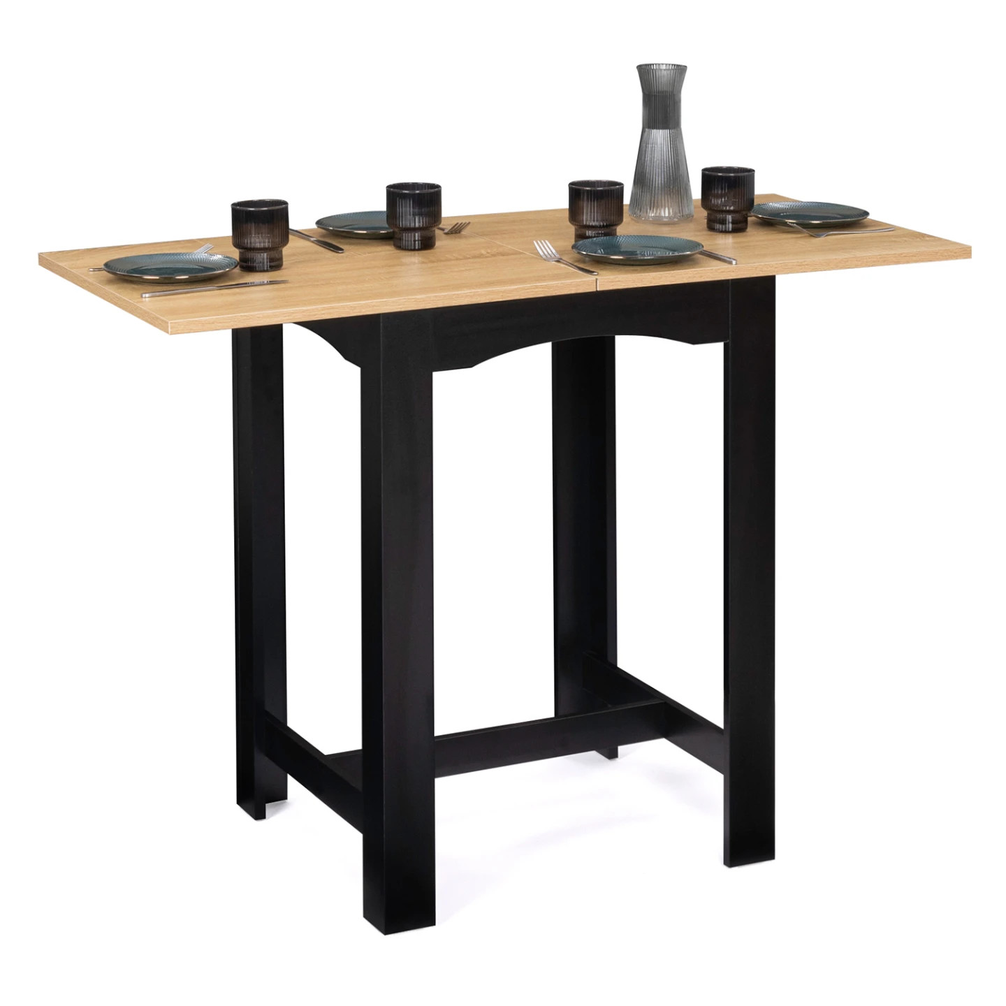 Table haute de bar extensible DONA noire et hêtre pour 2 à 4 personnes