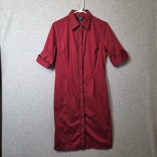 Vintage Express Stretch Red SS Button Up Midi Shirt Dress Junior Women's 13/14