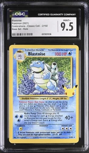 Pokémon TCG: Blastoise Holo 2/102 Celebrations Classic Base Set CGC 9.5 MINT