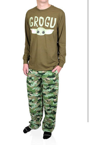 Pigiama STAR WARS Mandalorian Grogu Face Baby Yoda adulto uomo set sonno 2XL - Foto 2 di 3