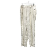 A New Day Women's Retro White Wide Leg Striped Linen Trousers Size 10