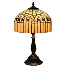 tuomoxte Tiffany Table Lamp, Gold Stripe Stained Glass Shade Bedside Table La...