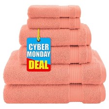 , 100 Cotton Turkish 6 Piece Towel Set, Luxury Rapsodi 6 Piece Towel Set Coral