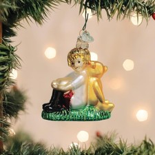 Old World Christmas Winnie the Pooh and Christopher Robin Glass Ornament