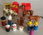 Lot of Vintage Fisher Price Farm Horses Cow Dog Chicken Tractor and Cart Figures