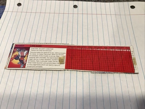 Original TRANSFORMERS G1 RED ALERT Tech Spec Card VINTAGE Bio/Stats CUT-OUT