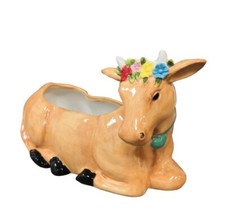 Pioneer Woman ~ ~ BROWN COW w/Multicolored Floral Crown ~ Stoneware ~ Planter