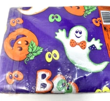 VTG Sultan's linens Halloween Vinyl Tablecloth 52" X 70" Ghosts & Pumpkins NOS