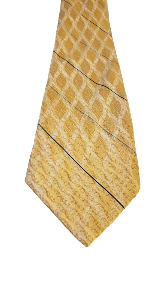 Corbata BILL BLASS 100 % seda oro jacquard detalles azules para hombre negocios de lujo Foto 2 de 4