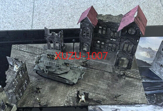 1/144/72 Diorama War Damage Building Model Street Railroad House Scene Model