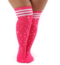Plus Size Rhinestone Over Knee High Socks Stripe Knit Stockings Leg Warmers f...