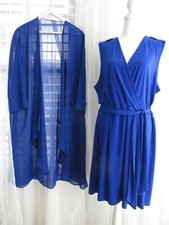 Banana Republic Dress Women's XL Blue 2pc Crossover Wrap Dress Sheer Cardigan