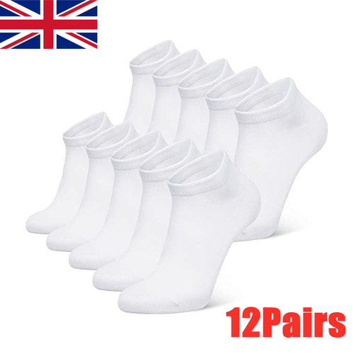 Pack of 12 Mens Womens White Trainer Socks Soft Cotton Ankle Sports