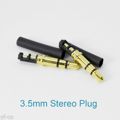 4pcs Gold 3.5mm 3-Pole Stereo Male Soldering Audio Plug with Black Heat Shrink