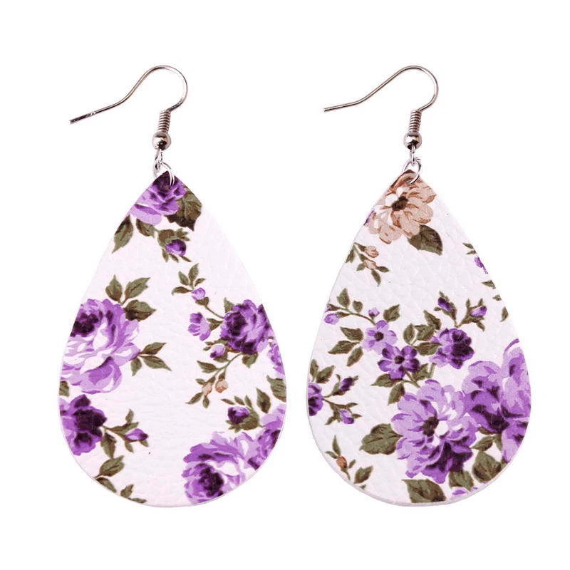 Nuevos Pendientes Colgantes de Cuero Lágrima Estampado Flor Rosa Mujer 2023 Joyería Primavera Foto 4 de 4