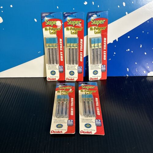 LOT OF 5 PENTEL SUPER HI-POLYMER LEAD (0.7MM) MEDIUM HB HARDNESS (NEW/OLD STOCK)