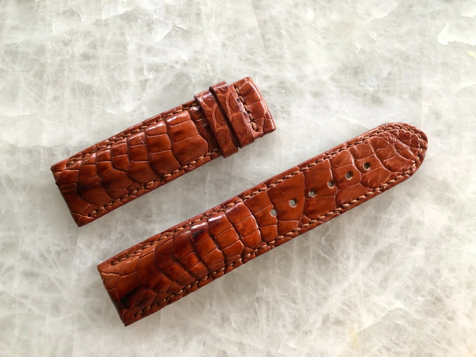 22mm/20mm Brown Alligator Crocodile Embossed Leather Watch Strap Band