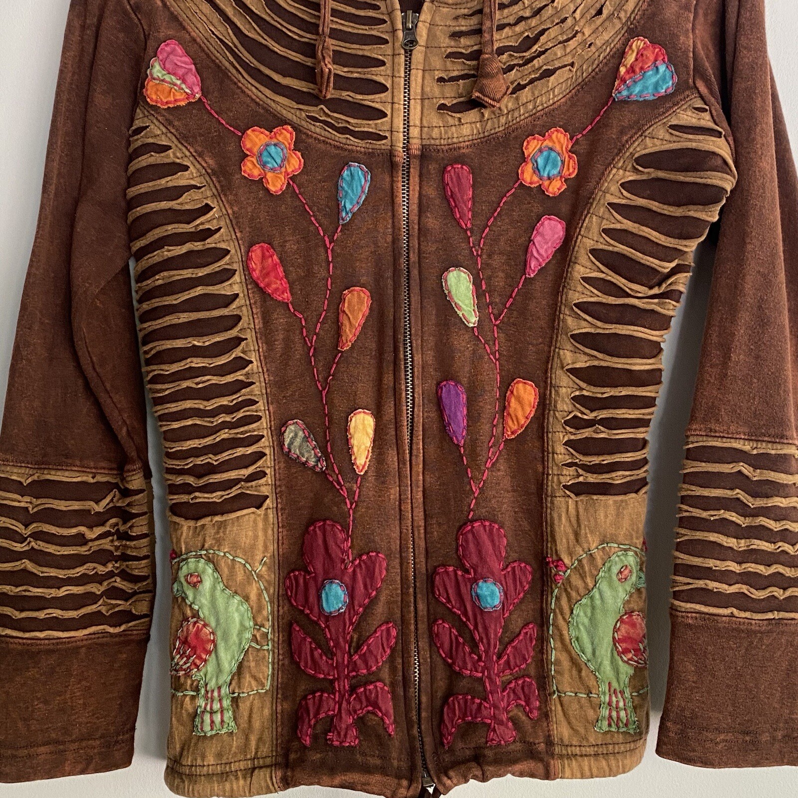 Kathmandu Imports Embroidered Razor Cut Boho Festival Zip Up Hoodie