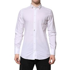 DOLCE & GABBANA Shirt White Cotton GOLD Long Sleeves Formal 38/US15/XS 310usd