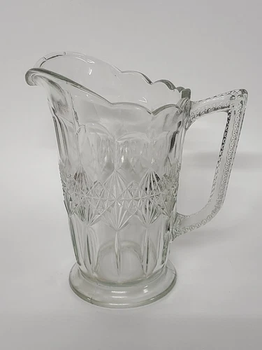 Vintage EAPG / Depression Clear Glass Water Pitcher (8.5" Tall) Diamonds & Stars