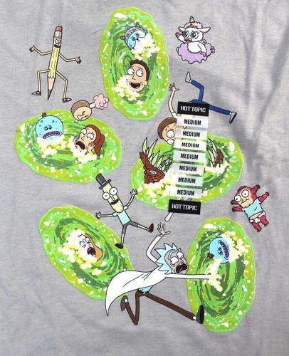 Rick & Morty Portals Short Sleeves Graphic Fitted T-Shirt Size M Gray - Picture 3 of 4