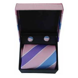 Pink And Purple Thick Stripe Cufflinks And Tie Gift Box by Sax Design SAX_GB102 - Picture 1 of 1