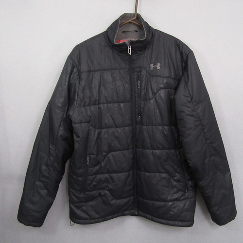 Under Armour Mens Puffer Jacket M Black Full Zip Active Lined Insulated