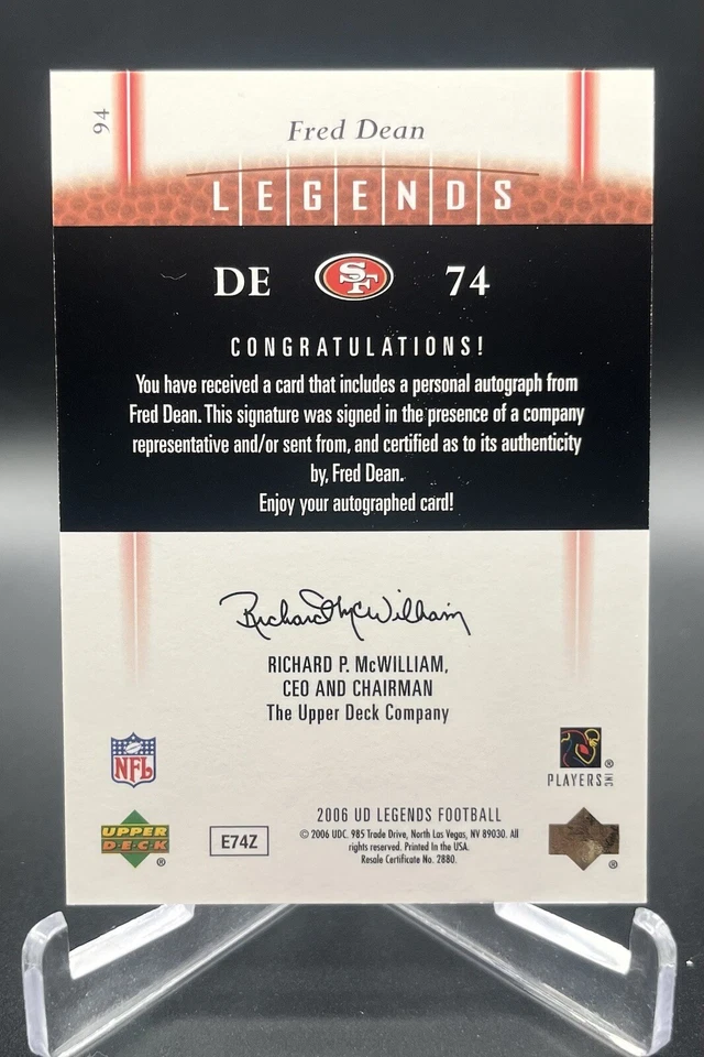 2006 UD Legends Legendary Signatures (3) Card Lot: F. Dean/D. Stephenson/Walls - Image 3 of 4