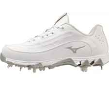 Mizuno 9-Spike Swift 8 Low 11GM236001 Women's White Metal Softball Cleats Size 7