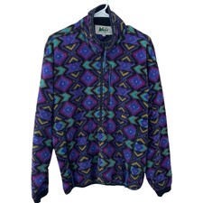 Vintage 90's Rei Graphic Aztec Print Pullover Fleece Half Zip Jacket Size Medium