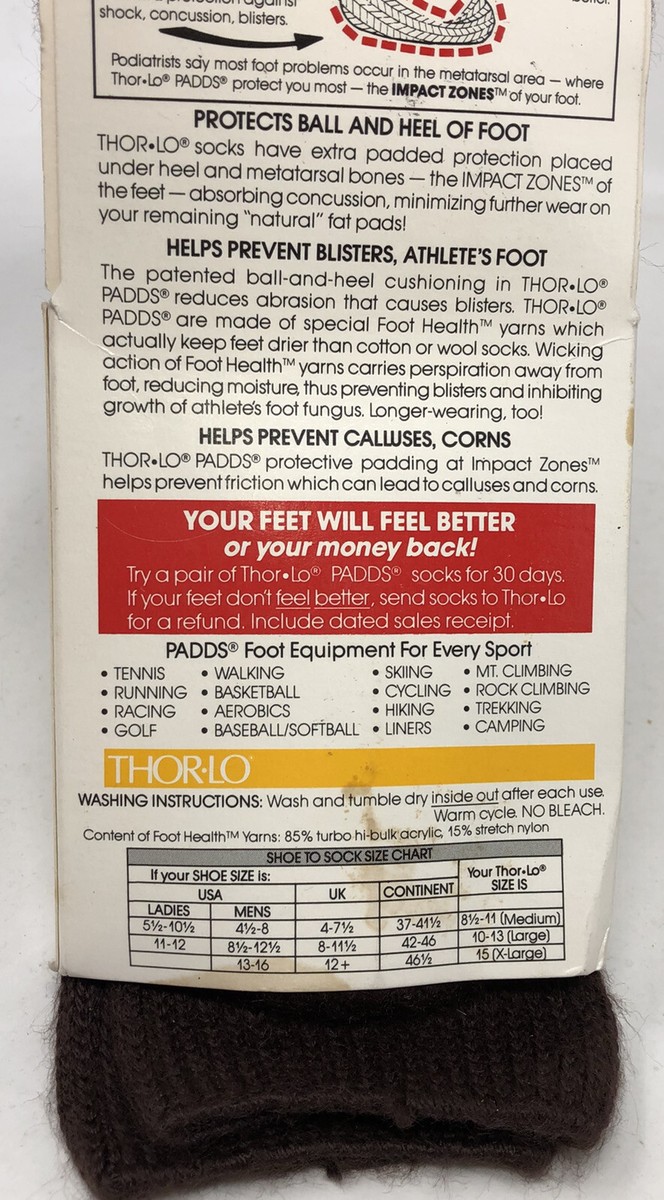 NEW Thor-Lo Thorlo 85% Acrylic Padds Golf Socks Sport VTG NOS Men