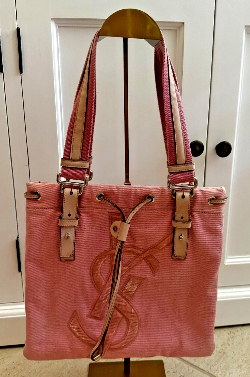 Borsa tote Saint Laurent YSL logo rosa velluto Kahala