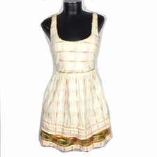 Free People Romantics Fit Flare Tiered Cotton Dress Boho Embroidery Size 4